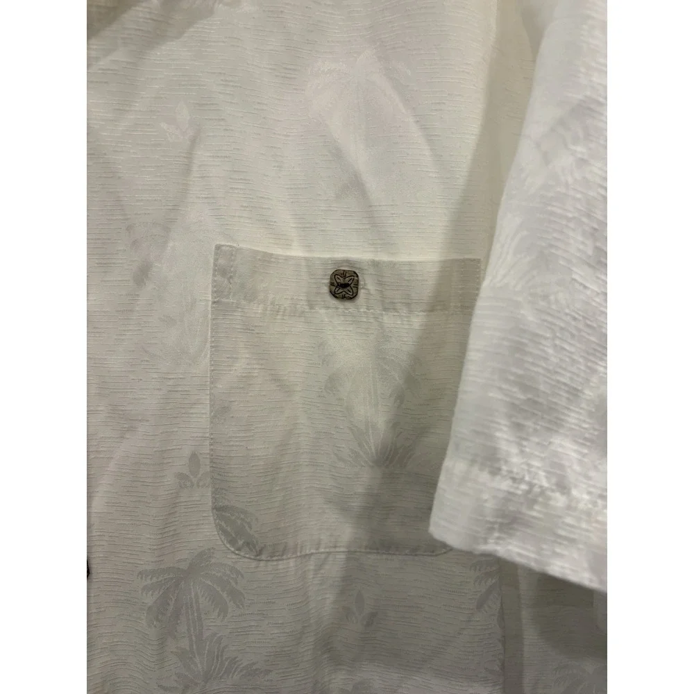 Gordon Clothing Co. XL Hawaiian Camp Shirt Ivory Palm Tree Jacquard Short Sleeve